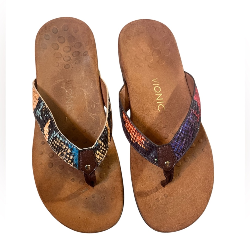 Vionic Multicolor Snake-Print Thong Sandals - Brown Footbed